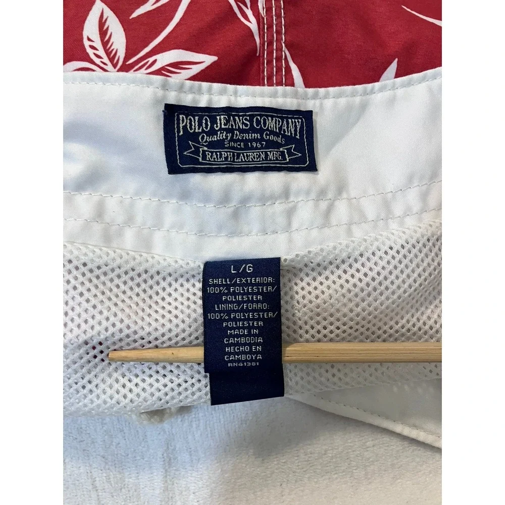 Polo Jeans Co Ralph Lauren Mens Red White Tropical Floral Board Shorts Size L